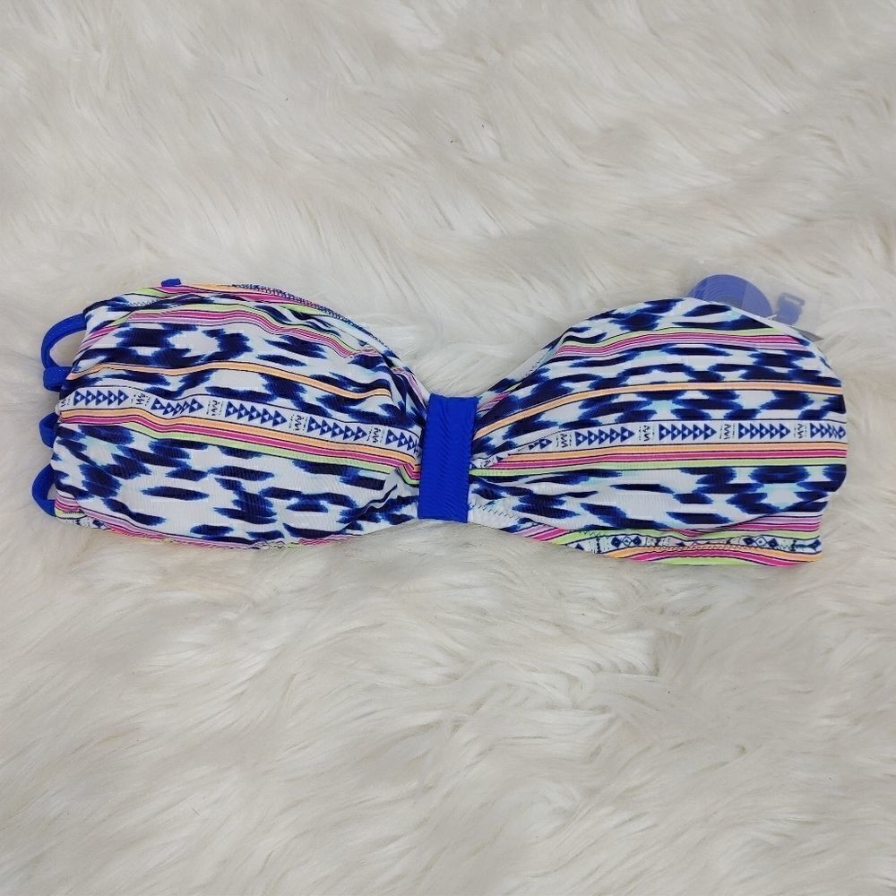 Victoria Secret Pink Blue and White Strappy Bikini Top Size Medium (A-C) NWT.